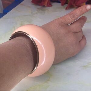Vintage MCM Peachy Pink and Gold Enamel Bangle Bracelet